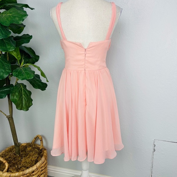 Pink Surplice Neck Zip Back Ruched Chiffon Prom V Neck Pleated Chiffon Dress - Picture 6 of 8